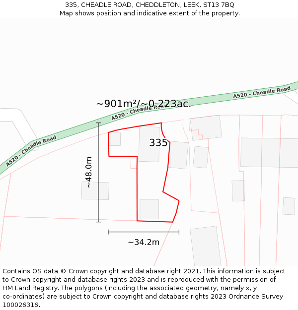 335, CHEADLE ROAD, CHEDDLETON, LEEK, ST13 7BQ: Plot and title map