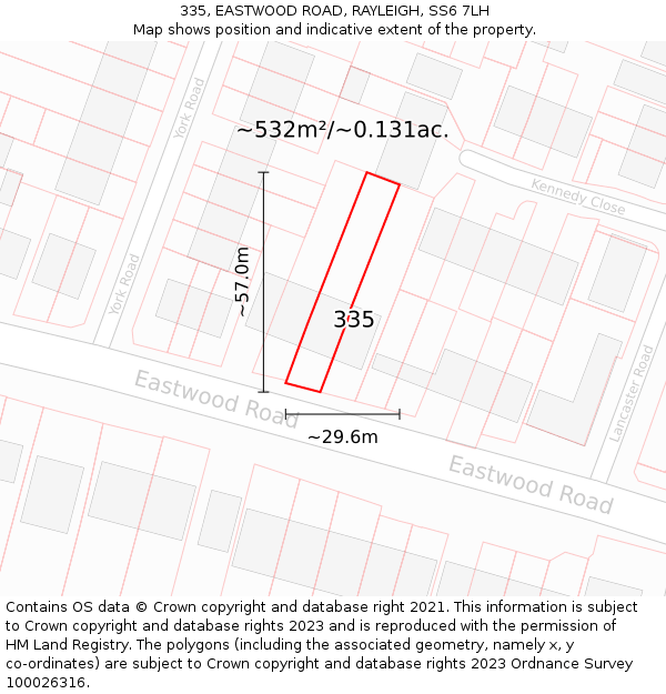 335, EASTWOOD ROAD, RAYLEIGH, SS6 7LH: Plot and title map