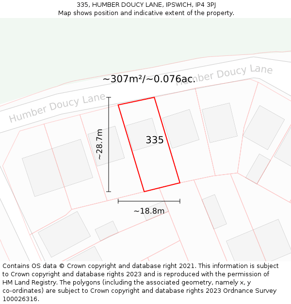 335, HUMBER DOUCY LANE, IPSWICH, IP4 3PJ: Plot and title map