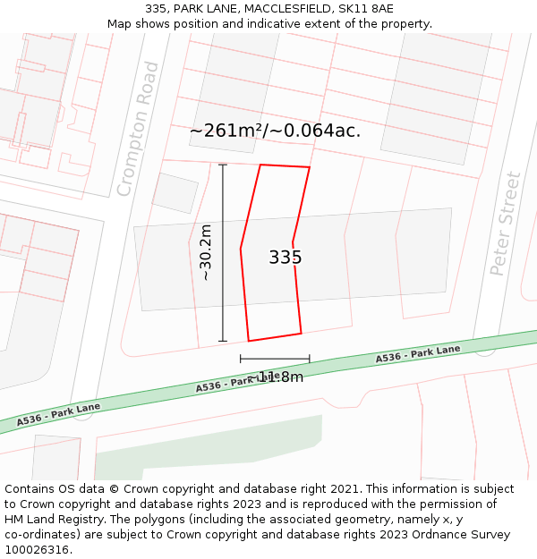 335, PARK LANE, MACCLESFIELD, SK11 8AE: Plot and title map