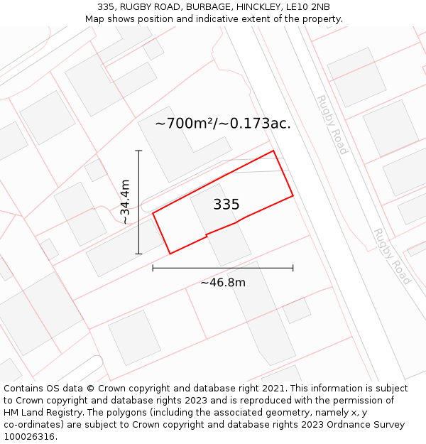 335, RUGBY ROAD, BURBAGE, HINCKLEY, LE10 2NB: Plot and title map