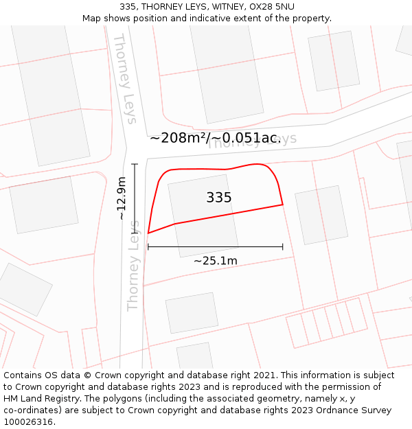 335, THORNEY LEYS, WITNEY, OX28 5NU: Plot and title map