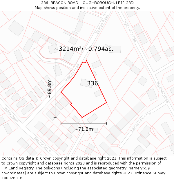 336, BEACON ROAD, LOUGHBOROUGH, LE11 2RD: Plot and title map