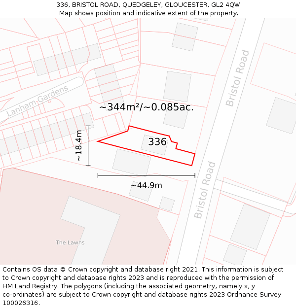 336, BRISTOL ROAD, QUEDGELEY, GLOUCESTER, GL2 4QW: Plot and title map