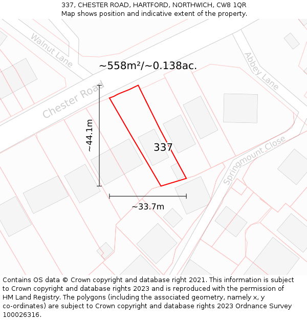 337, CHESTER ROAD, HARTFORD, NORTHWICH, CW8 1QR: Plot and title map