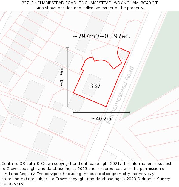 337, FINCHAMPSTEAD ROAD, FINCHAMPSTEAD, WOKINGHAM, RG40 3JT: Plot and title map