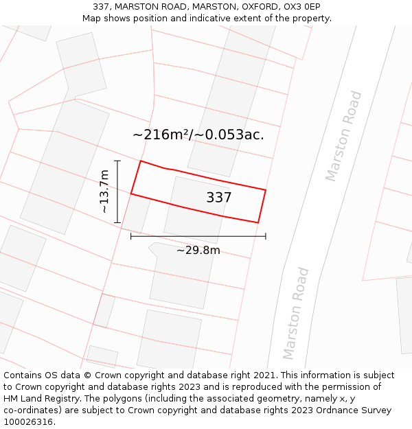 337, MARSTON ROAD, MARSTON, OXFORD, OX3 0EP: Plot and title map