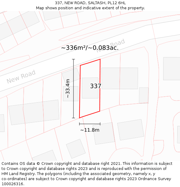 337, NEW ROAD, SALTASH, PL12 6HL: Plot and title map