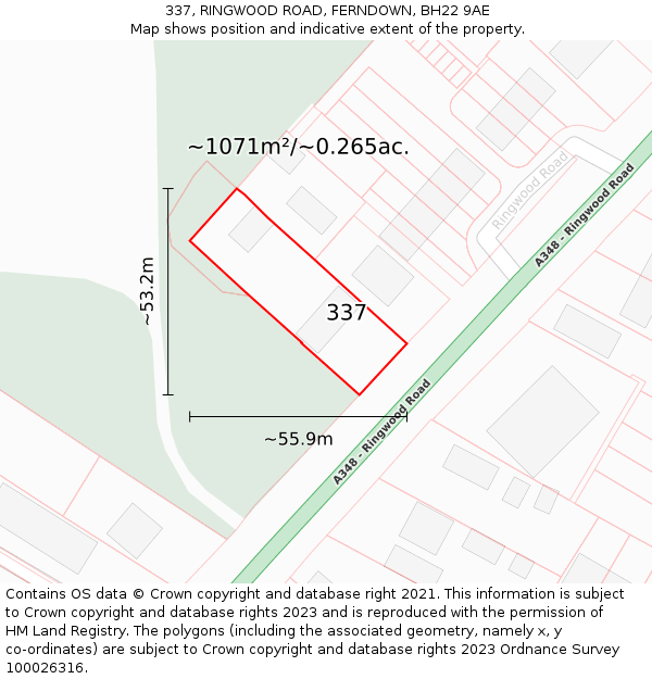 337, RINGWOOD ROAD, FERNDOWN, BH22 9AE: Plot and title map