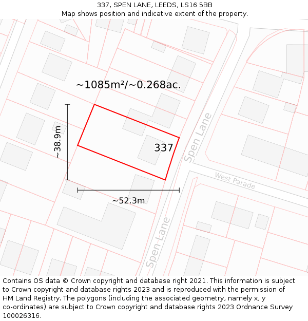 337, SPEN LANE, LEEDS, LS16 5BB: Plot and title map