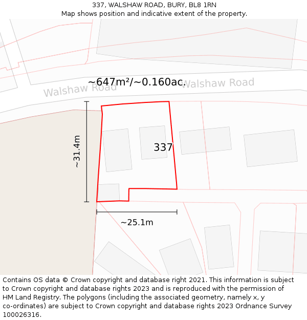 337, WALSHAW ROAD, BURY, BL8 1RN: Plot and title map