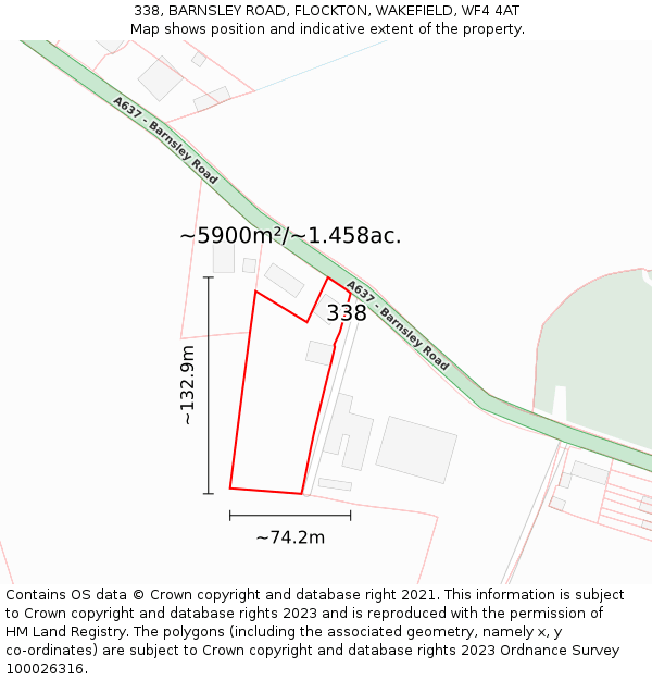 338, BARNSLEY ROAD, FLOCKTON, WAKEFIELD, WF4 4AT: Plot and title map