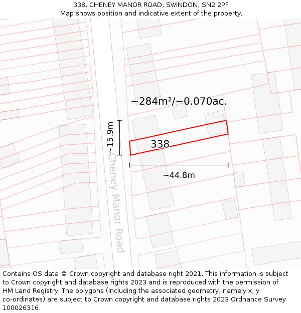 338, CHENEY MANOR ROAD, SWINDON, SN2 2PF: Plot and title map