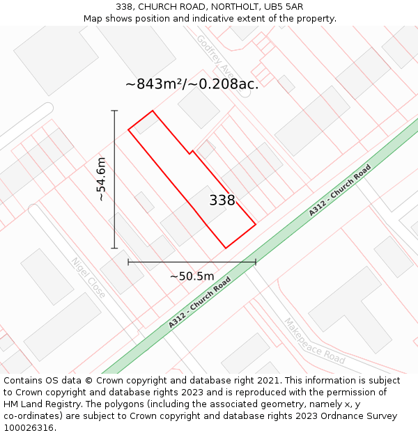 338, CHURCH ROAD, NORTHOLT, UB5 5AR: Plot and title map