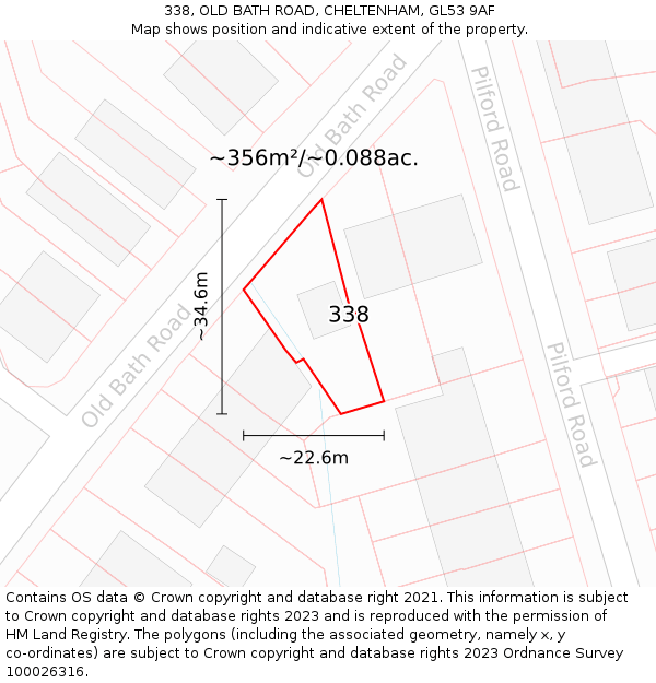 338, OLD BATH ROAD, CHELTENHAM, GL53 9AF: Plot and title map