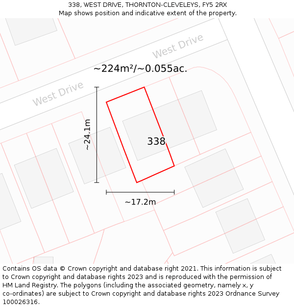 338, WEST DRIVE, THORNTON-CLEVELEYS, FY5 2RX: Plot and title map