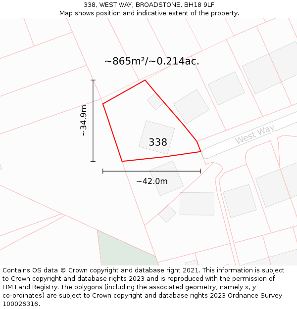 338, WEST WAY, BROADSTONE, BH18 9LF: Plot and title map