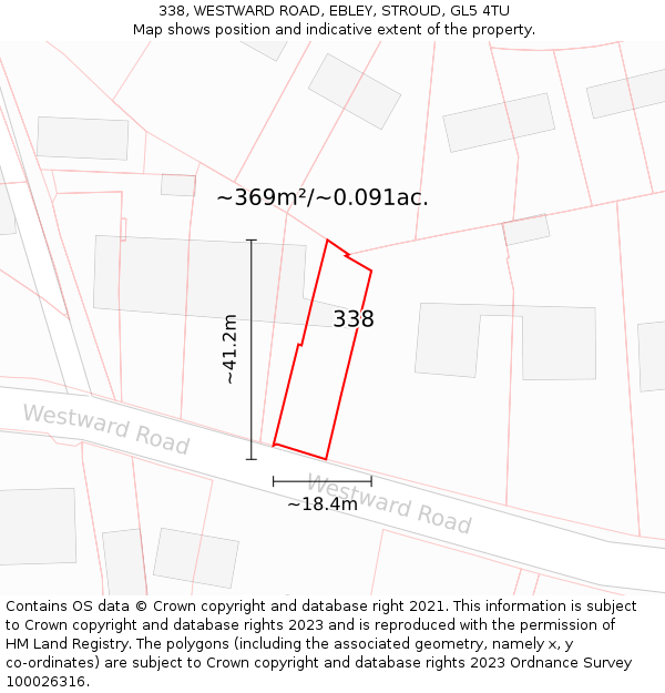 338, WESTWARD ROAD, EBLEY, STROUD, GL5 4TU: Plot and title map