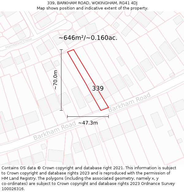 339, BARKHAM ROAD, WOKINGHAM, RG41 4DJ: Plot and title map