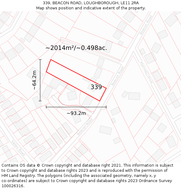 339, BEACON ROAD, LOUGHBOROUGH, LE11 2RA: Plot and title map