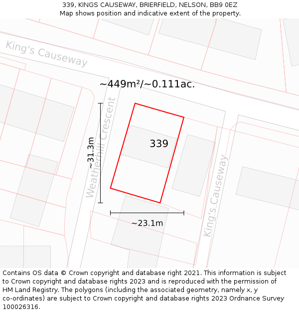 339, KINGS CAUSEWAY, BRIERFIELD, NELSON, BB9 0EZ: Plot and title map