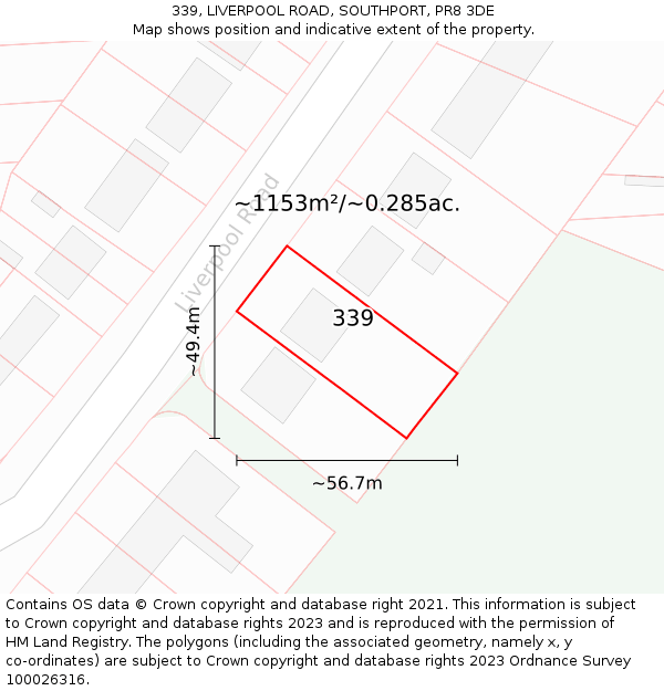 339, LIVERPOOL ROAD, SOUTHPORT, PR8 3DE: Plot and title map