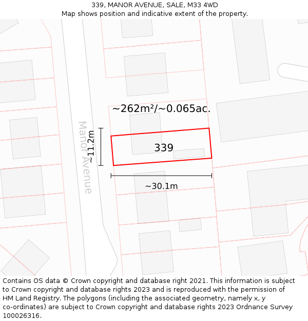 339, MANOR AVENUE, SALE, M33 4WD: Plot and title map