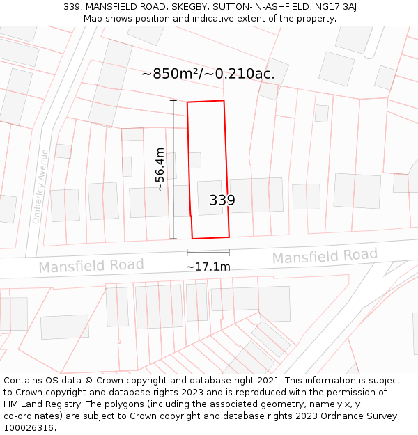 339, MANSFIELD ROAD, SKEGBY, SUTTON-IN-ASHFIELD, NG17 3AJ: Plot and title map