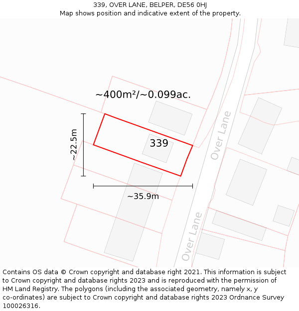 339, OVER LANE, BELPER, DE56 0HJ: Plot and title map