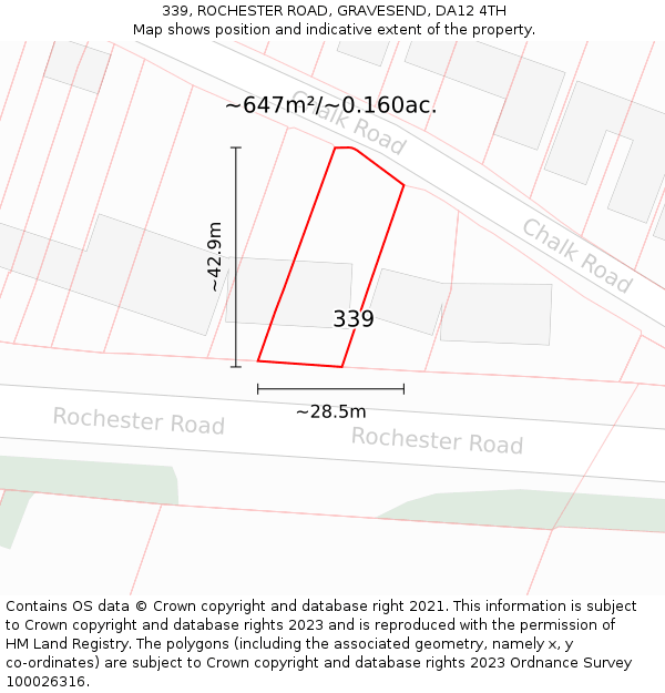 339, ROCHESTER ROAD, GRAVESEND, DA12 4TH: Plot and title map