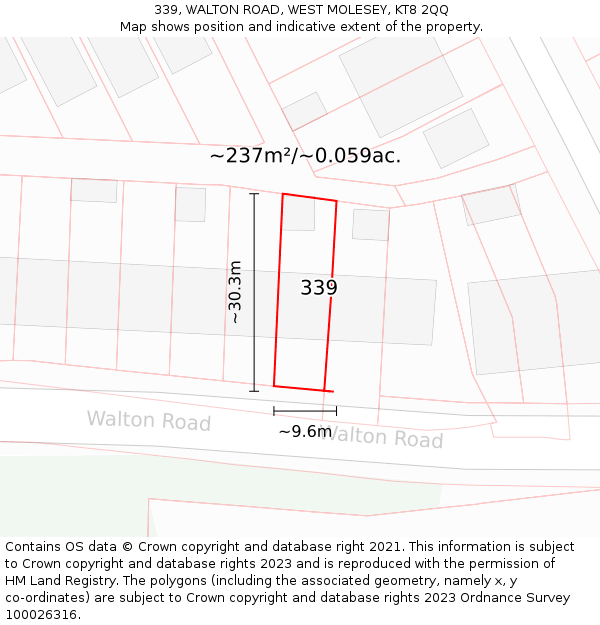 339, WALTON ROAD, WEST MOLESEY, KT8 2QQ: Plot and title map