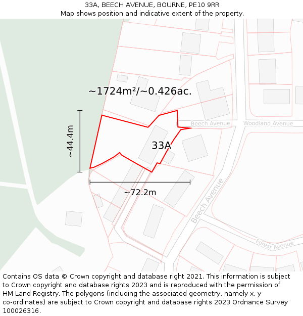 33A, BEECH AVENUE, BOURNE, PE10 9RR: Plot and title map