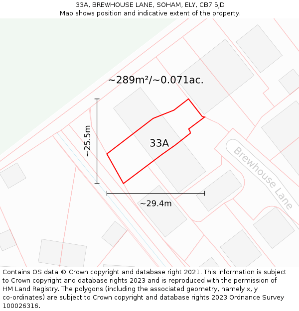 33A, BREWHOUSE LANE, SOHAM, ELY, CB7 5JD: Plot and title map