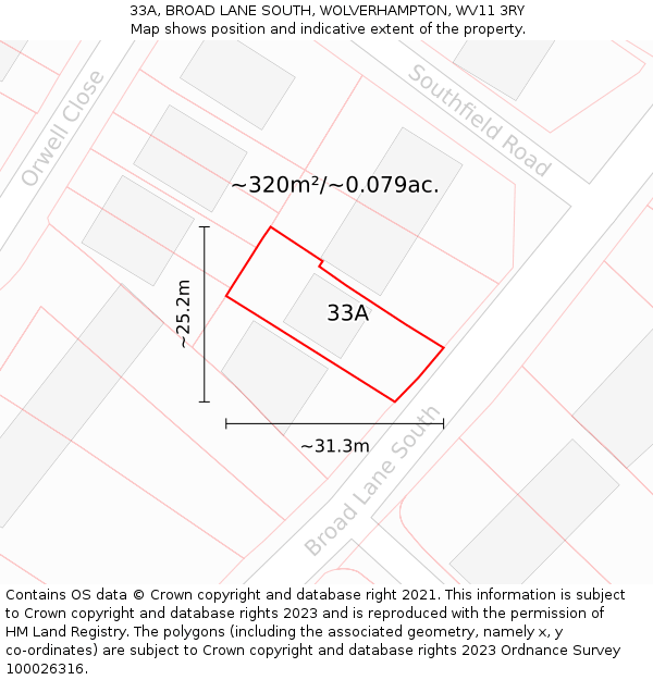 33A, BROAD LANE SOUTH, WOLVERHAMPTON, WV11 3RY: Plot and title map