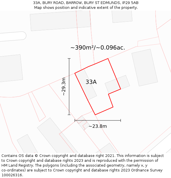 33A, BURY ROAD, BARROW, BURY ST EDMUNDS, IP29 5AB: Plot and title map