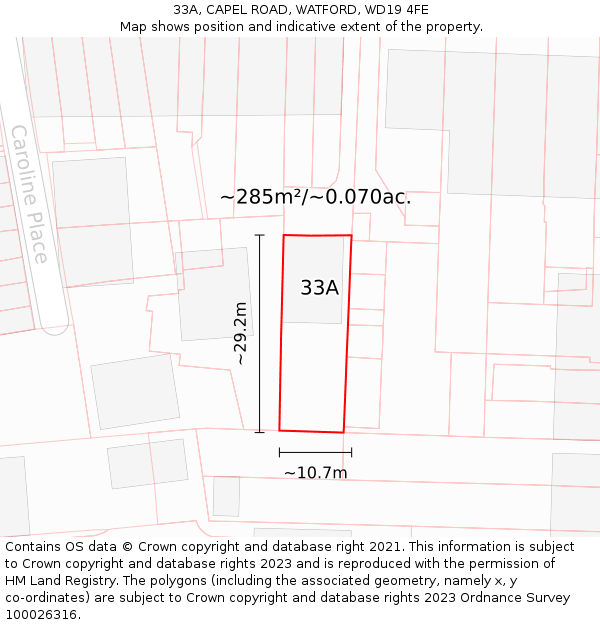 33A, CAPEL ROAD, WATFORD, WD19 4FE: Plot and title map