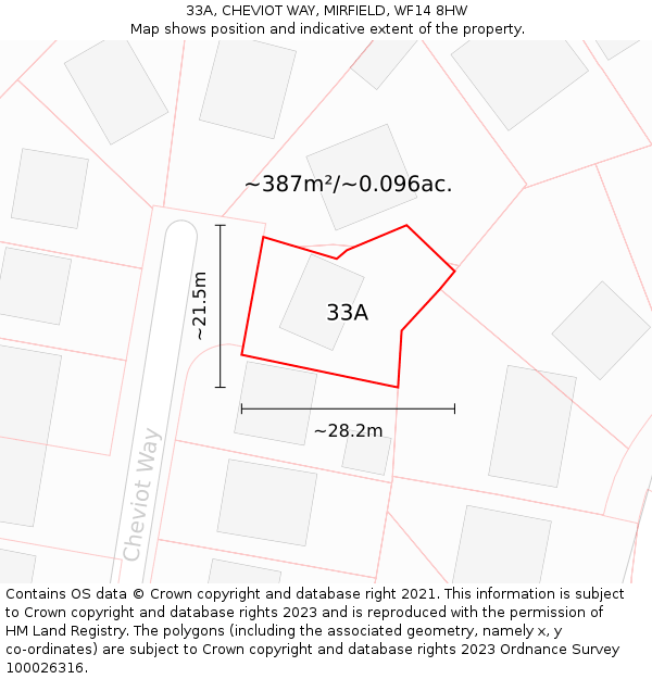 33A, CHEVIOT WAY, MIRFIELD, WF14 8HW: Plot and title map