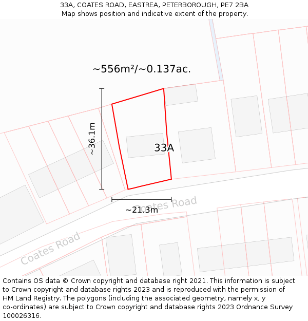 33A, COATES ROAD, EASTREA, PETERBOROUGH, PE7 2BA: Plot and title map