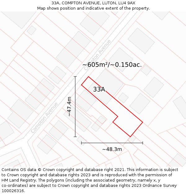 33A, COMPTON AVENUE, LUTON, LU4 9AX: Plot and title map