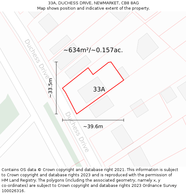 33A, DUCHESS DRIVE, NEWMARKET, CB8 8AG: Plot and title map