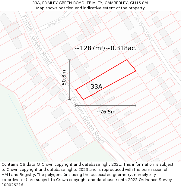 33A, FRIMLEY GREEN ROAD, FRIMLEY, CAMBERLEY, GU16 8AL: Plot and title map