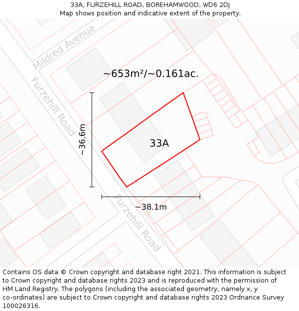 33A, FURZEHILL ROAD, BOREHAMWOOD, WD6 2DJ: Plot and title map