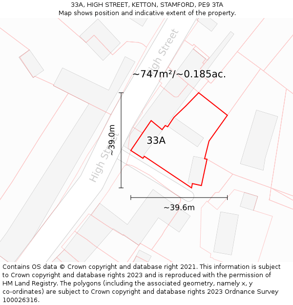 33A, HIGH STREET, KETTON, STAMFORD, PE9 3TA: Plot and title map