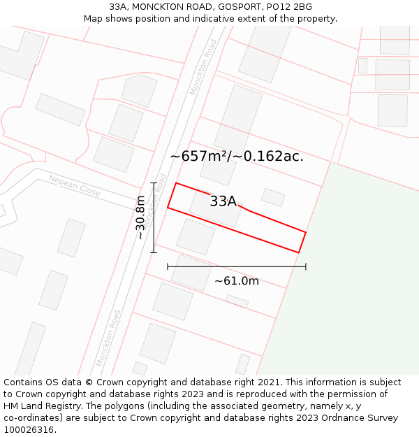 33A, MONCKTON ROAD, GOSPORT, PO12 2BG: Plot and title map