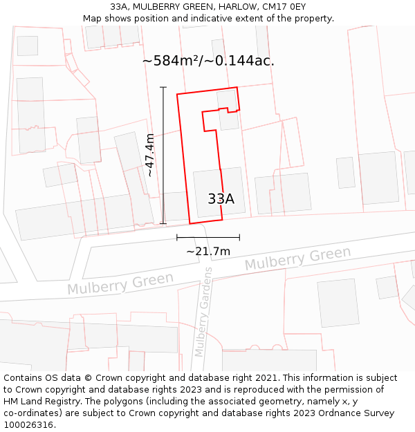 33A, MULBERRY GREEN, HARLOW, CM17 0EY: Plot and title map