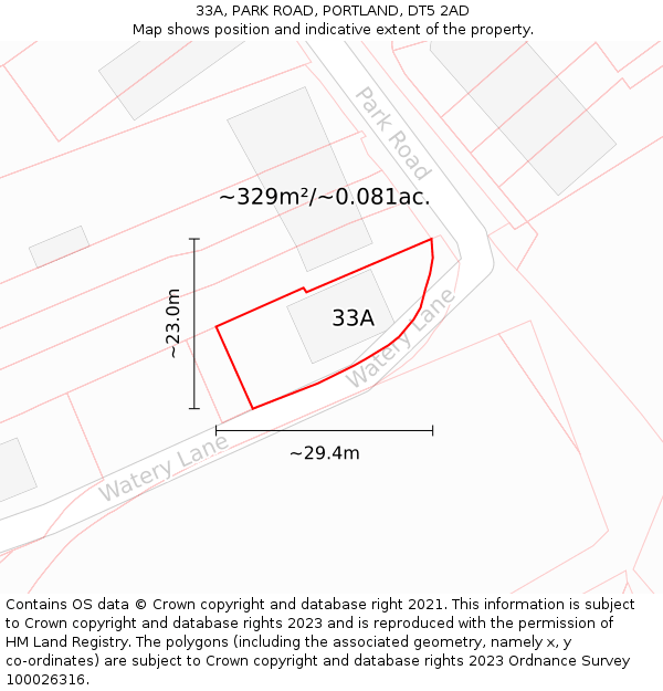 33A, PARK ROAD, PORTLAND, DT5 2AD: Plot and title map