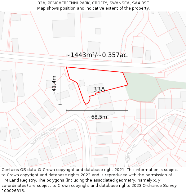 33A, PENCAERFENNI PARK, CROFTY, SWANSEA, SA4 3SE: Plot and title map