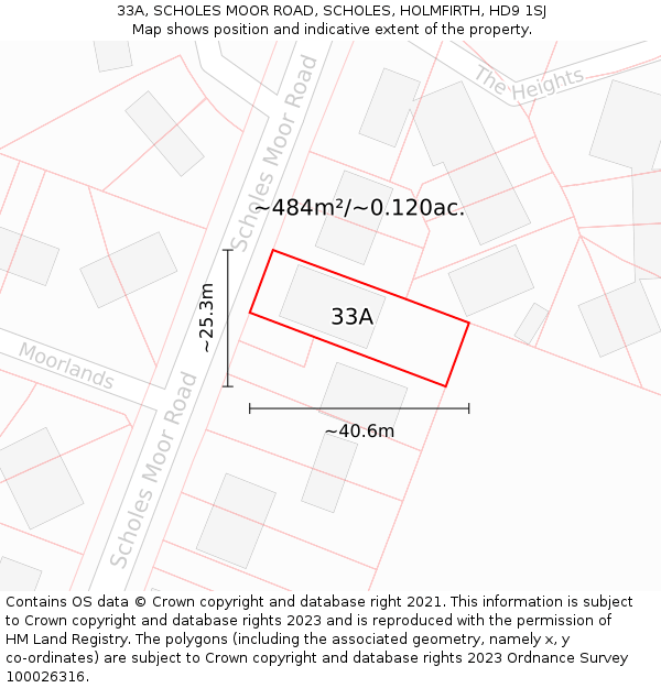 33A, SCHOLES MOOR ROAD, SCHOLES, HOLMFIRTH, HD9 1SJ: Plot and title map