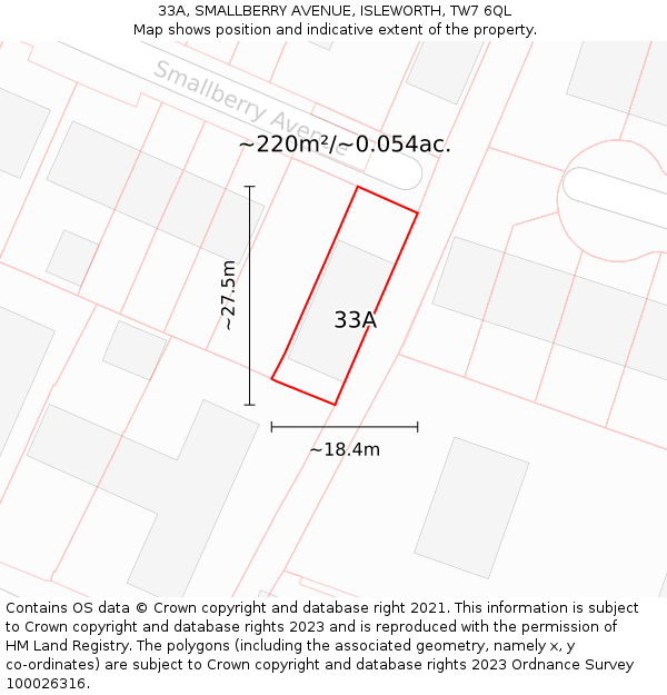 33A, SMALLBERRY AVENUE, ISLEWORTH, TW7 6QL: Plot and title map