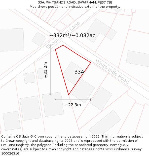 33A, WHITSANDS ROAD, SWAFFHAM, PE37 7BJ: Plot and title map